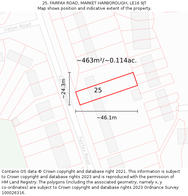 25, FAIRFAX ROAD, MARKET HARBOROUGH, LE16 9JT: Plot and title map