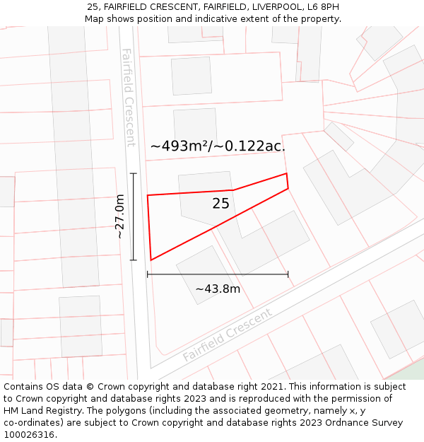 25, FAIRFIELD CRESCENT, FAIRFIELD, LIVERPOOL, L6 8PH: Plot and title map