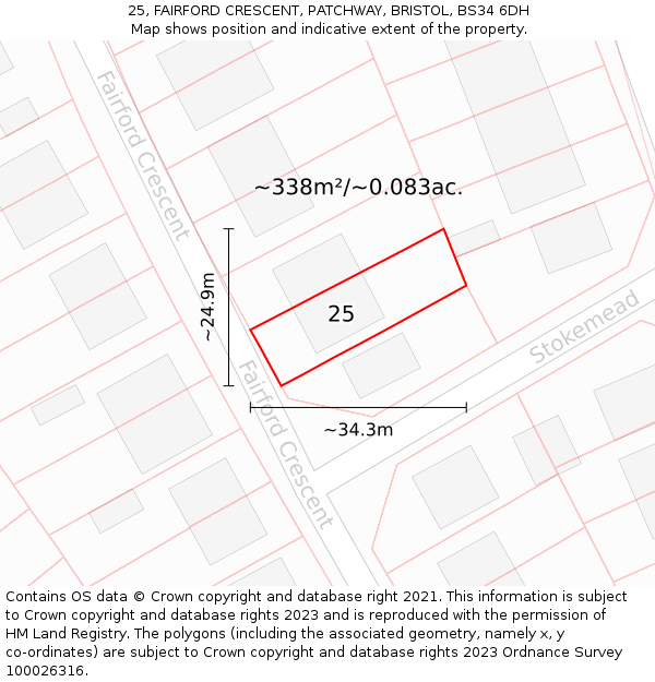 25, FAIRFORD CRESCENT, PATCHWAY, BRISTOL, BS34 6DH: Plot and title map
