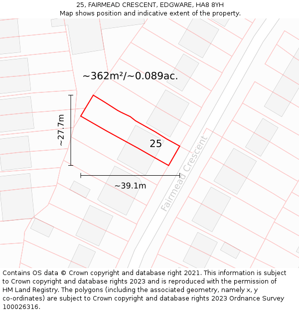 25, FAIRMEAD CRESCENT, EDGWARE, HA8 8YH: Plot and title map