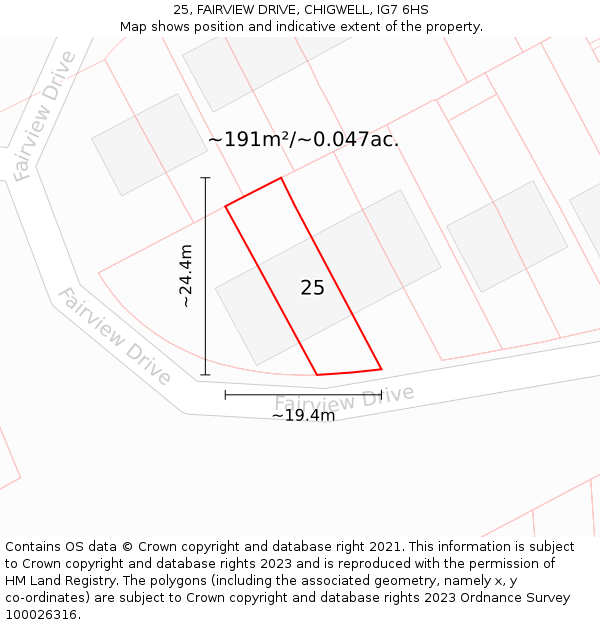 25, FAIRVIEW DRIVE, CHIGWELL, IG7 6HS: Plot and title map