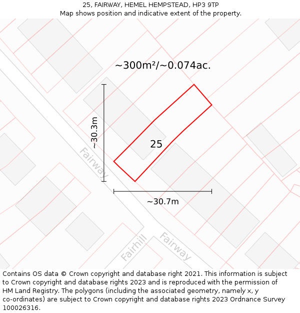 25, FAIRWAY, HEMEL HEMPSTEAD, HP3 9TP: Plot and title map