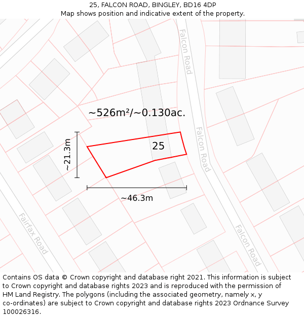 25, FALCON ROAD, BINGLEY, BD16 4DP: Plot and title map