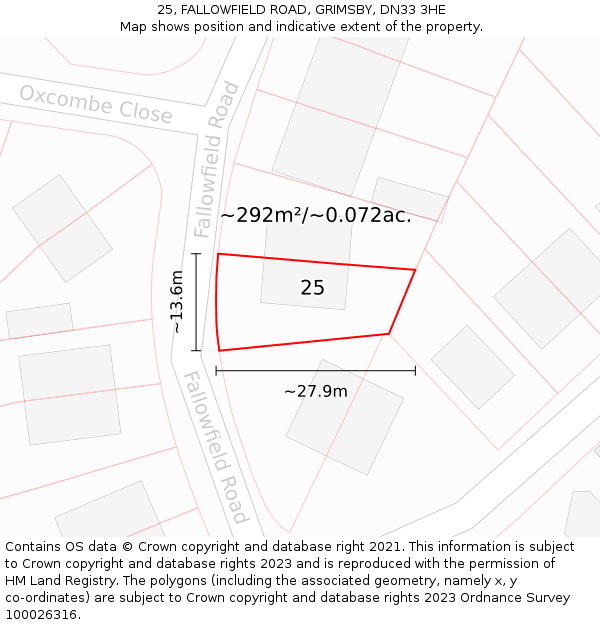 25, FALLOWFIELD ROAD, GRIMSBY, DN33 3HE: Plot and title map