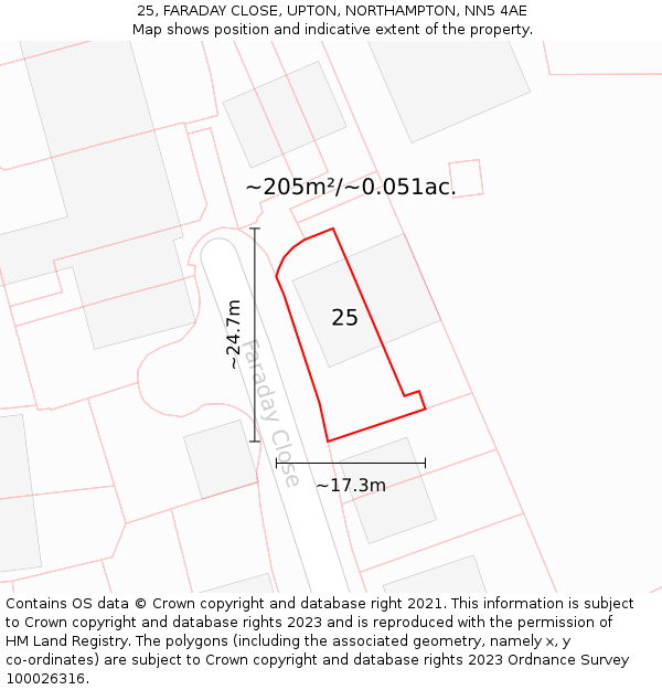 25, FARADAY CLOSE, UPTON, NORTHAMPTON, NN5 4AE: Plot and title map