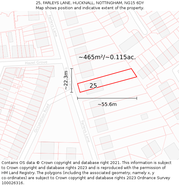 25, FARLEYS LANE, HUCKNALL, NOTTINGHAM, NG15 6DY: Plot and title map