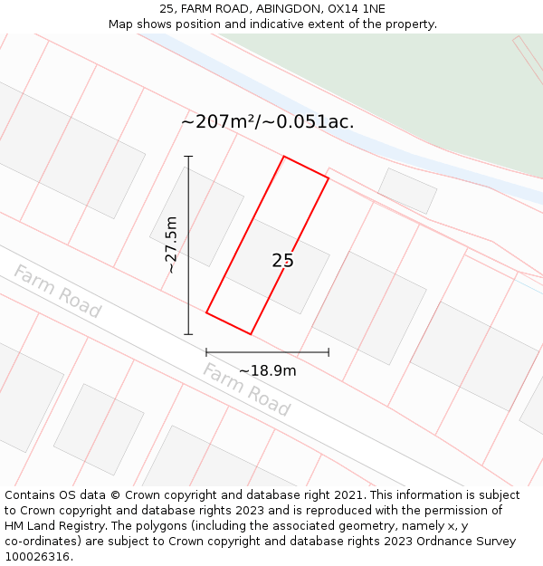 25, FARM ROAD, ABINGDON, OX14 1NE: Plot and title map
