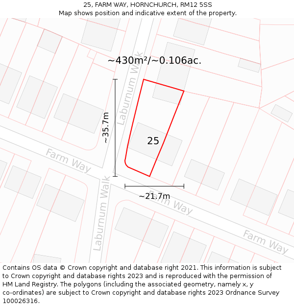 25, FARM WAY, HORNCHURCH, RM12 5SS: Plot and title map