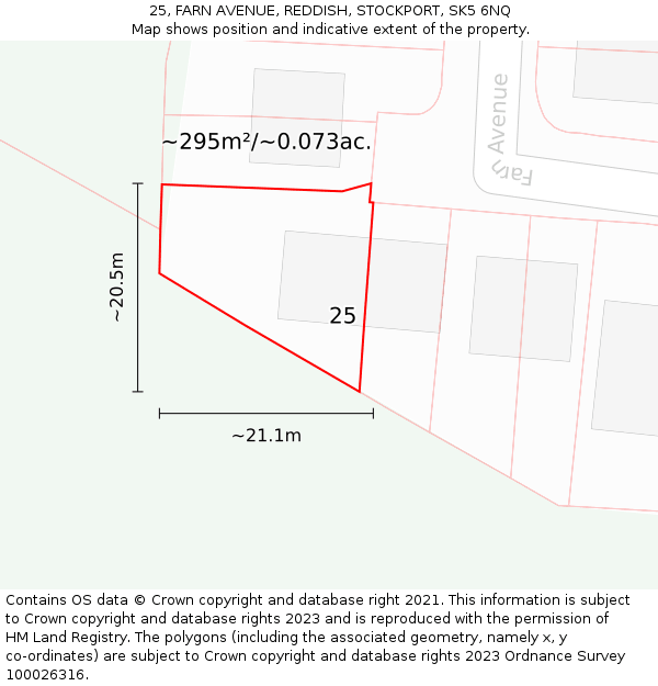 25, FARN AVENUE, REDDISH, STOCKPORT, SK5 6NQ: Plot and title map