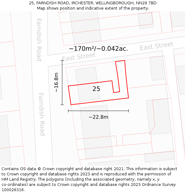 25, FARNDISH ROAD, IRCHESTER, WELLINGBOROUGH, NN29 7BD: Plot and title map