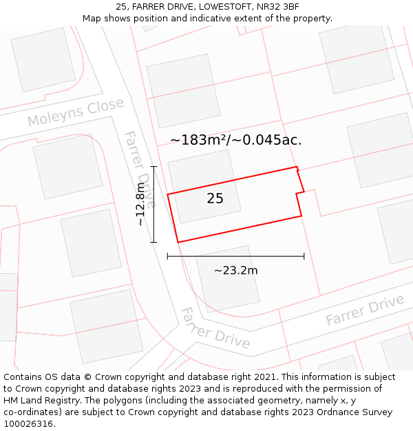 25, FARRER DRIVE, LOWESTOFT, NR32 3BF: Plot and title map