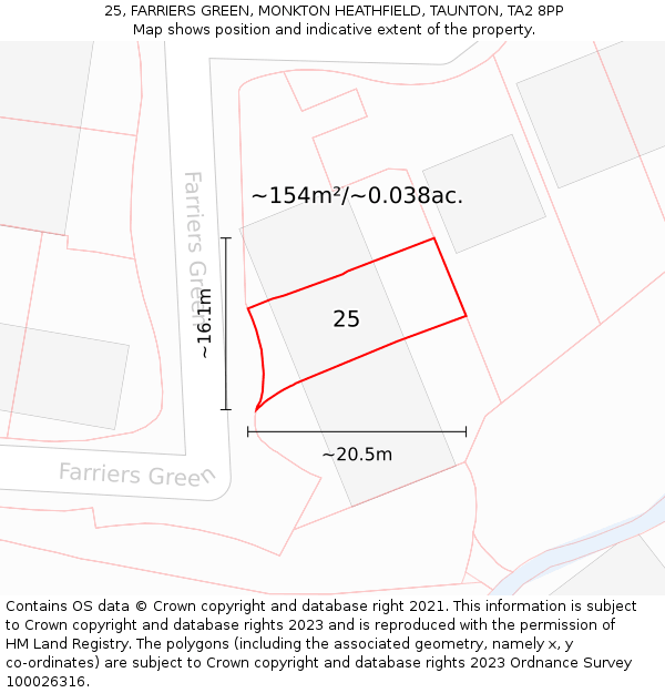 25, FARRIERS GREEN, MONKTON HEATHFIELD, TAUNTON, TA2 8PP: Plot and title map
