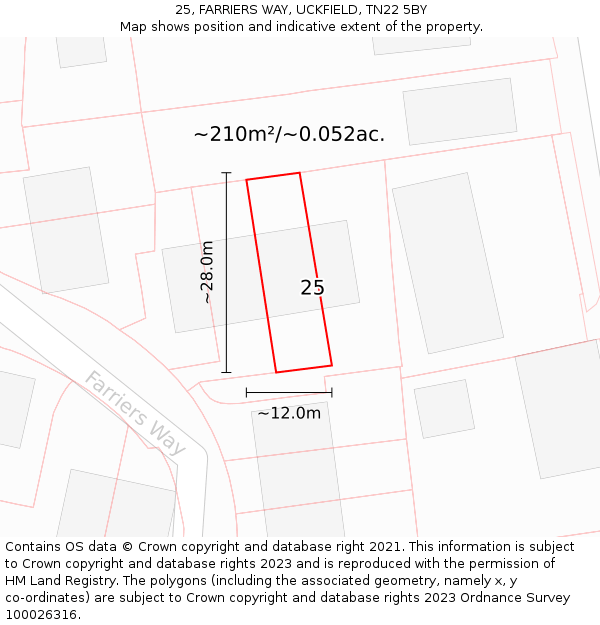 25, FARRIERS WAY, UCKFIELD, TN22 5BY: Plot and title map