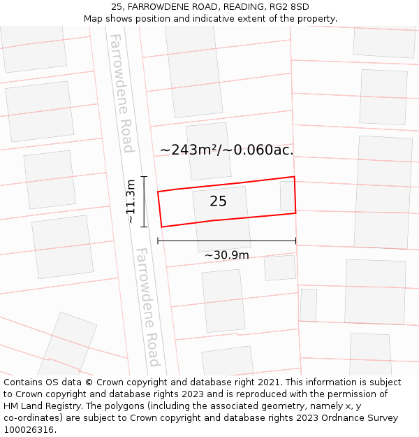25, FARROWDENE ROAD, READING, RG2 8SD: Plot and title map