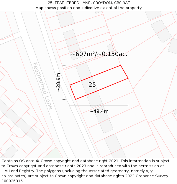 25, FEATHERBED LANE, CROYDON, CR0 9AE: Plot and title map