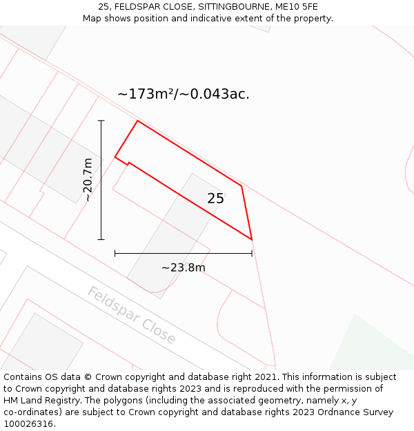 25, FELDSPAR CLOSE, SITTINGBOURNE, ME10 5FE: Plot and title map