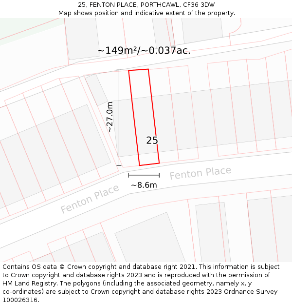 25, FENTON PLACE, PORTHCAWL, CF36 3DW: Plot and title map