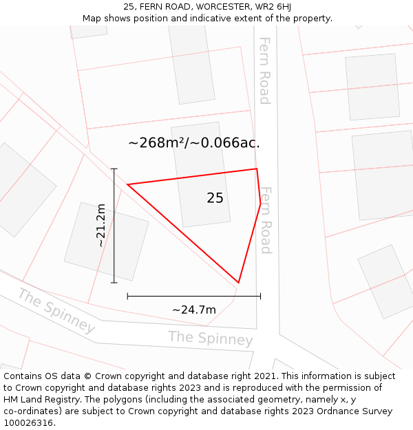 25, FERN ROAD, WORCESTER, WR2 6HJ: Plot and title map