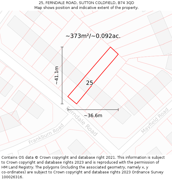 25, FERNDALE ROAD, SUTTON COLDFIELD, B74 3QD: Plot and title map