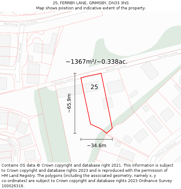 25, FERRIBY LANE, GRIMSBY, DN33 3NS: Plot and title map