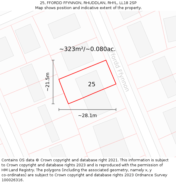 25, FFORDD FFYNNON, RHUDDLAN, RHYL, LL18 2SP: Plot and title map