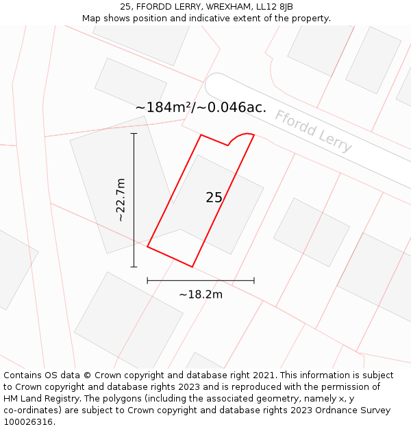 25, FFORDD LERRY, WREXHAM, LL12 8JB: Plot and title map