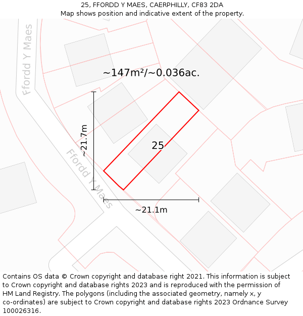 25, FFORDD Y MAES, CAERPHILLY, CF83 2DA: Plot and title map