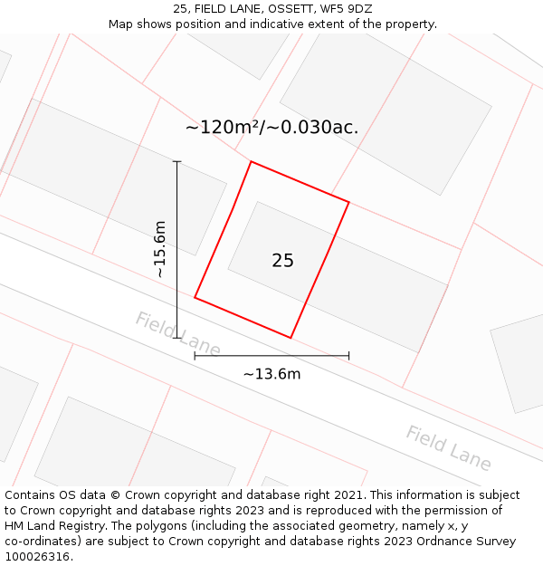 25, FIELD LANE, OSSETT, WF5 9DZ: Plot and title map