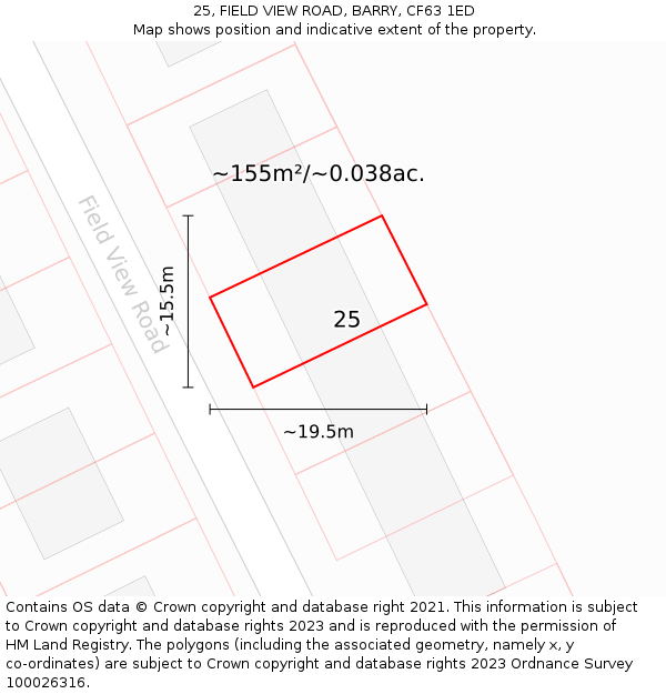 25, FIELD VIEW ROAD, BARRY, CF63 1ED: Plot and title map