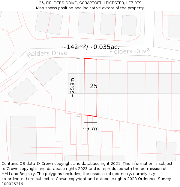 25, FIELDERS DRIVE, SCRAPTOFT, LEICESTER, LE7 9TS: Plot and title map