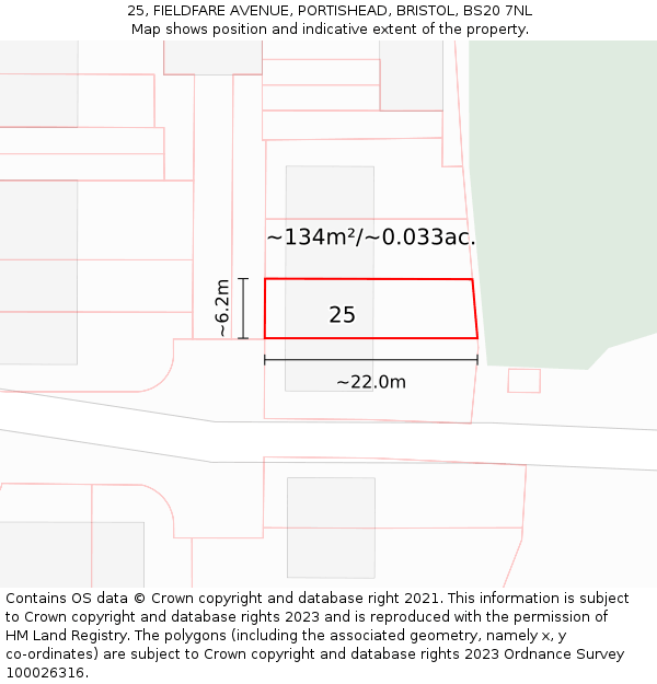 25, FIELDFARE AVENUE, PORTISHEAD, BRISTOL, BS20 7NL: Plot and title map