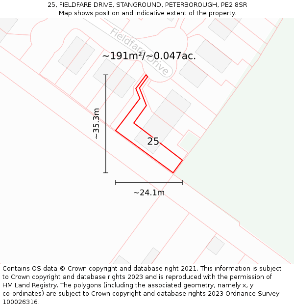25, FIELDFARE DRIVE, STANGROUND, PETERBOROUGH, PE2 8SR: Plot and title map
