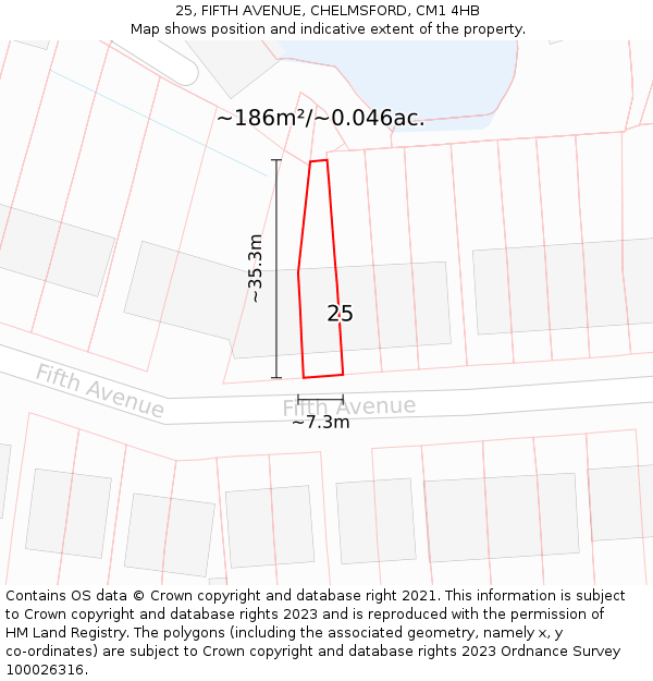 25, FIFTH AVENUE, CHELMSFORD, CM1 4HB: Plot and title map
