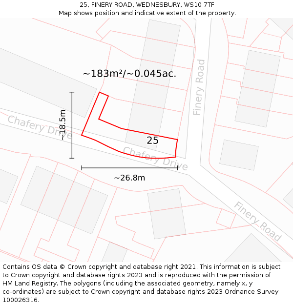 25, FINERY ROAD, WEDNESBURY, WS10 7TF: Plot and title map