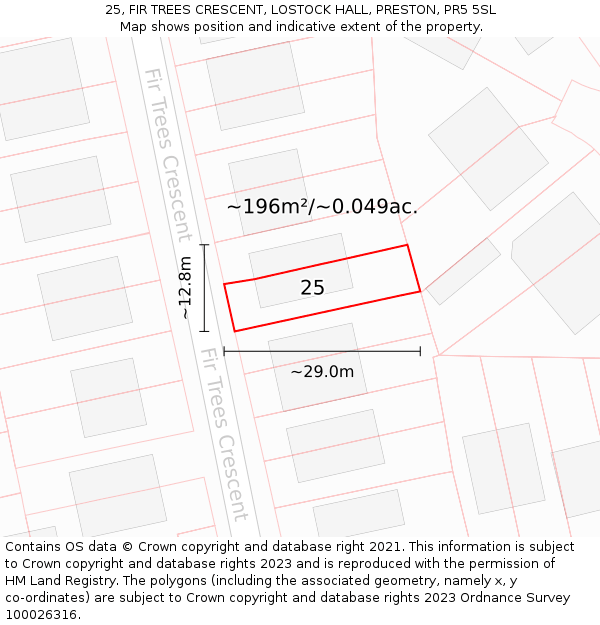 25, FIR TREES CRESCENT, LOSTOCK HALL, PRESTON, PR5 5SL: Plot and title map