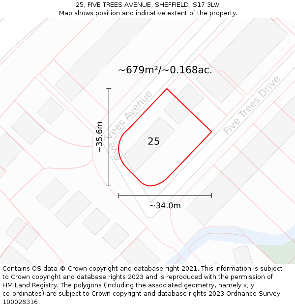 25, FIVE TREES AVENUE, SHEFFIELD, S17 3LW: Plot and title map