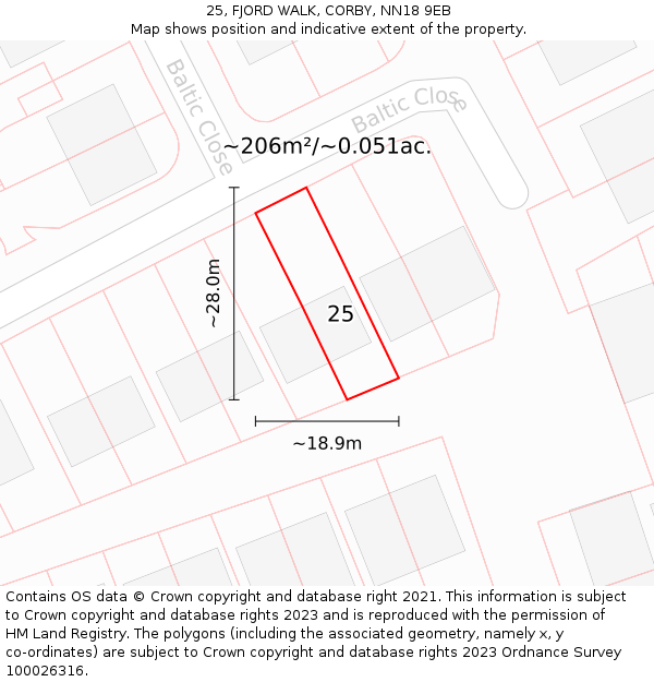 25, FJORD WALK, CORBY, NN18 9EB: Plot and title map