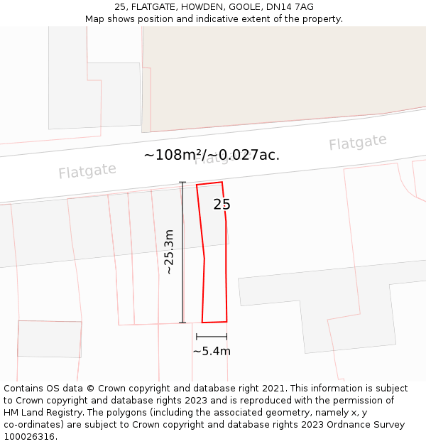 25, FLATGATE, HOWDEN, GOOLE, DN14 7AG: Plot and title map