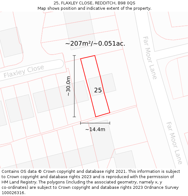 25, FLAXLEY CLOSE, REDDITCH, B98 0QS: Plot and title map
