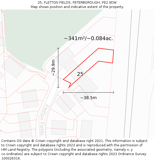 25, FLETTON FIELDS, PETERBOROUGH, PE2 9DW: Plot and title map
