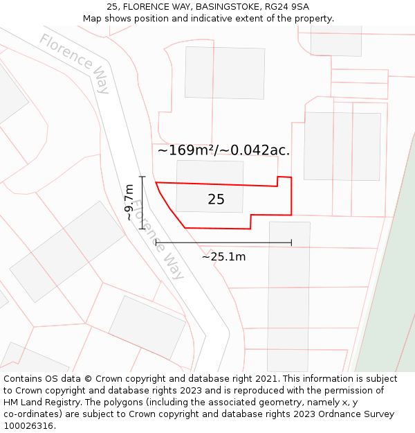 25, FLORENCE WAY, BASINGSTOKE, RG24 9SA: Plot and title map