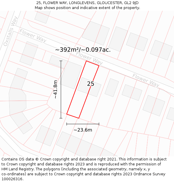 25, FLOWER WAY, LONGLEVENS, GLOUCESTER, GL2 9JD: Plot and title map