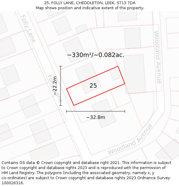 25, FOLLY LANE, CHEDDLETON, LEEK, ST13 7DA: Plot and title map
