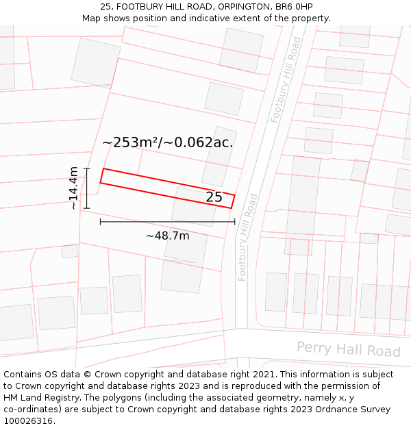 25, FOOTBURY HILL ROAD, ORPINGTON, BR6 0HP: Plot and title map