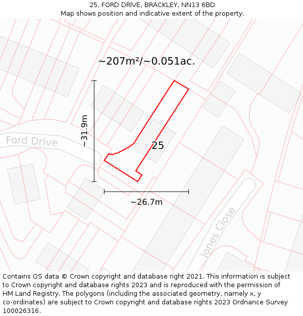 25, FORD DRIVE, BRACKLEY, NN13 6BD: Plot and title map