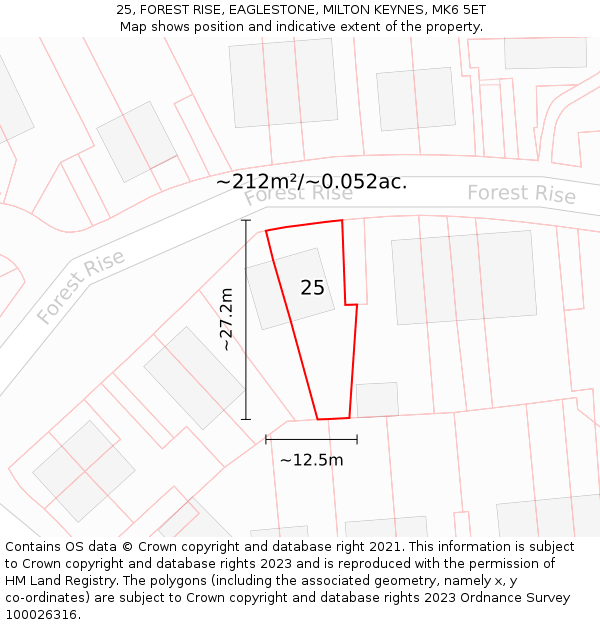 25, FOREST RISE, EAGLESTONE, MILTON KEYNES, MK6 5ET: Plot and title map