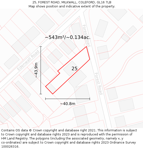 25, FOREST ROAD, MILKWALL, COLEFORD, GL16 7LB: Plot and title map