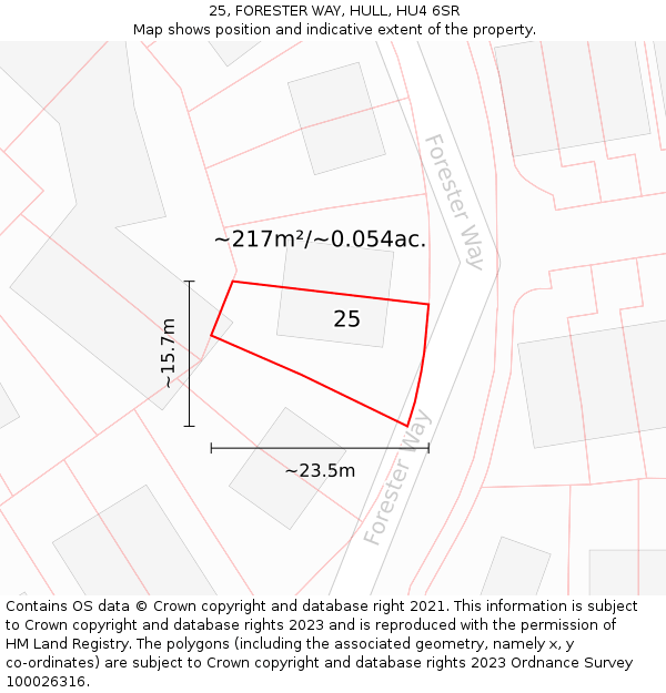 25, FORESTER WAY, HULL, HU4 6SR: Plot and title map