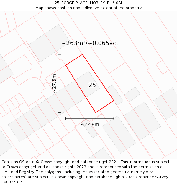 25, FORGE PLACE, HORLEY, RH6 0AL: Plot and title map