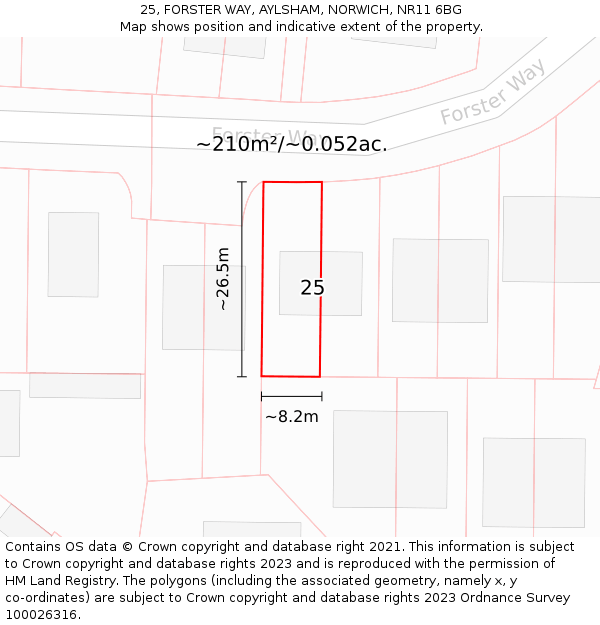 25, FORSTER WAY, AYLSHAM, NORWICH, NR11 6BG: Plot and title map